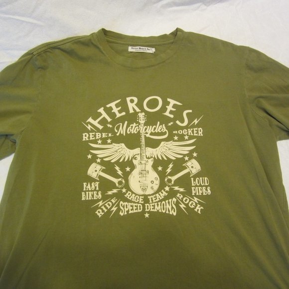 GRAPHIC TEE HEROES MOTORS NC, GREEN MOTORCYCLE THEMED, XXL - Picture 1 of 5